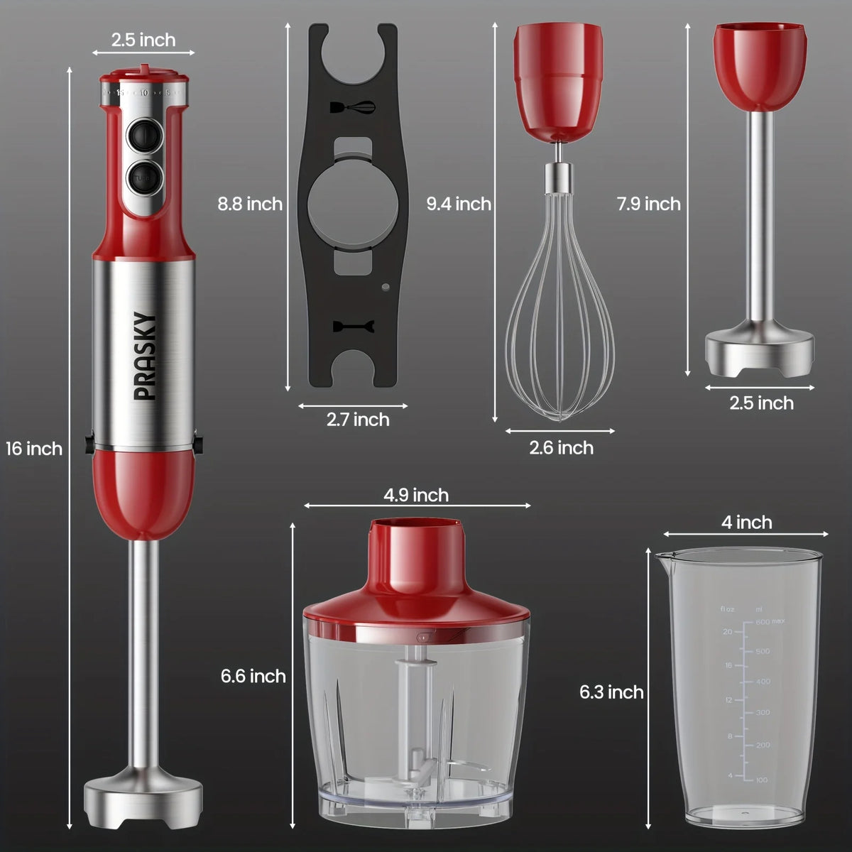 Prasky 5 In 1 Handheld Immersion Blender With High Power Motor And Attachments