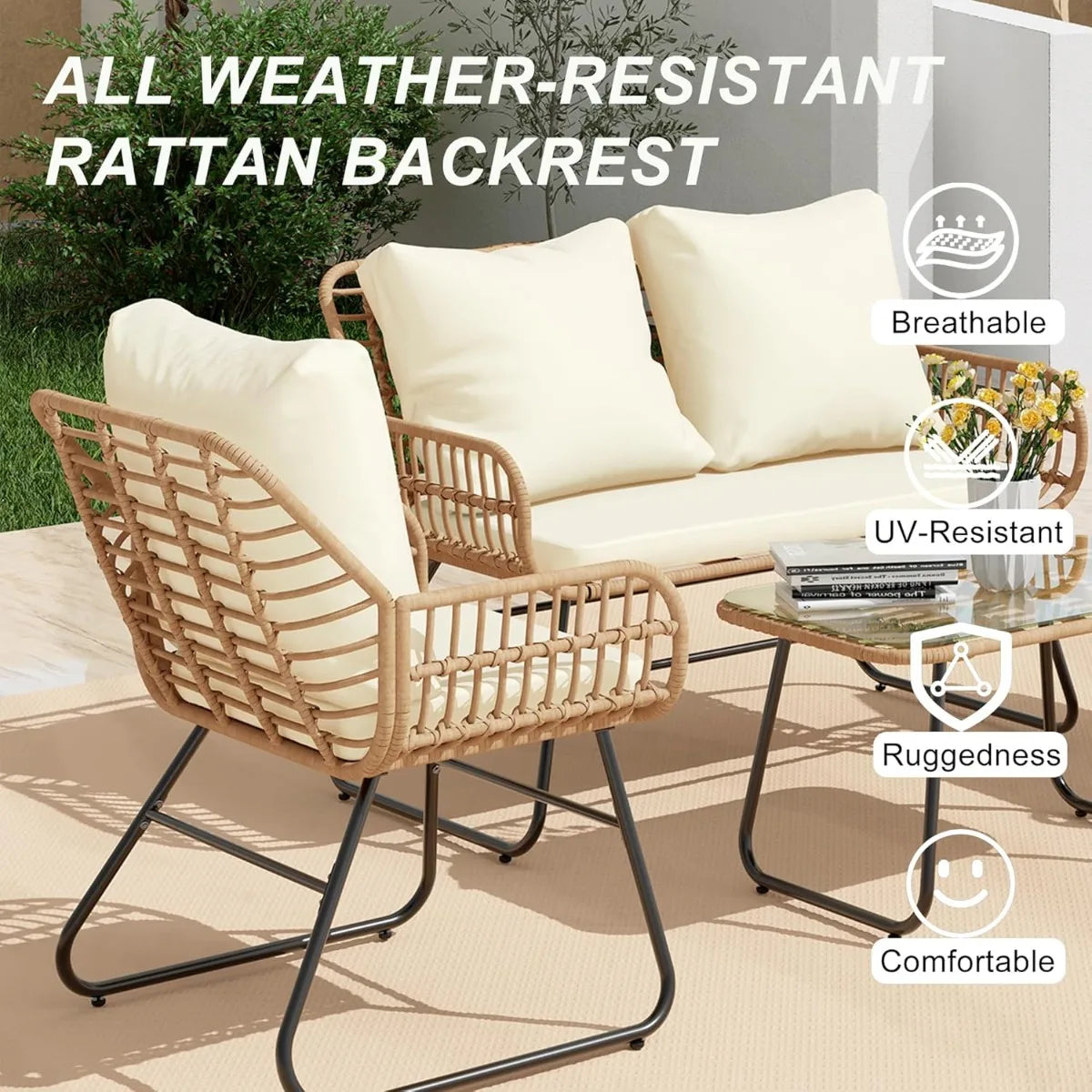 Xiuwo 4 Piece Outdoor Patio Furniture Set With Cushions