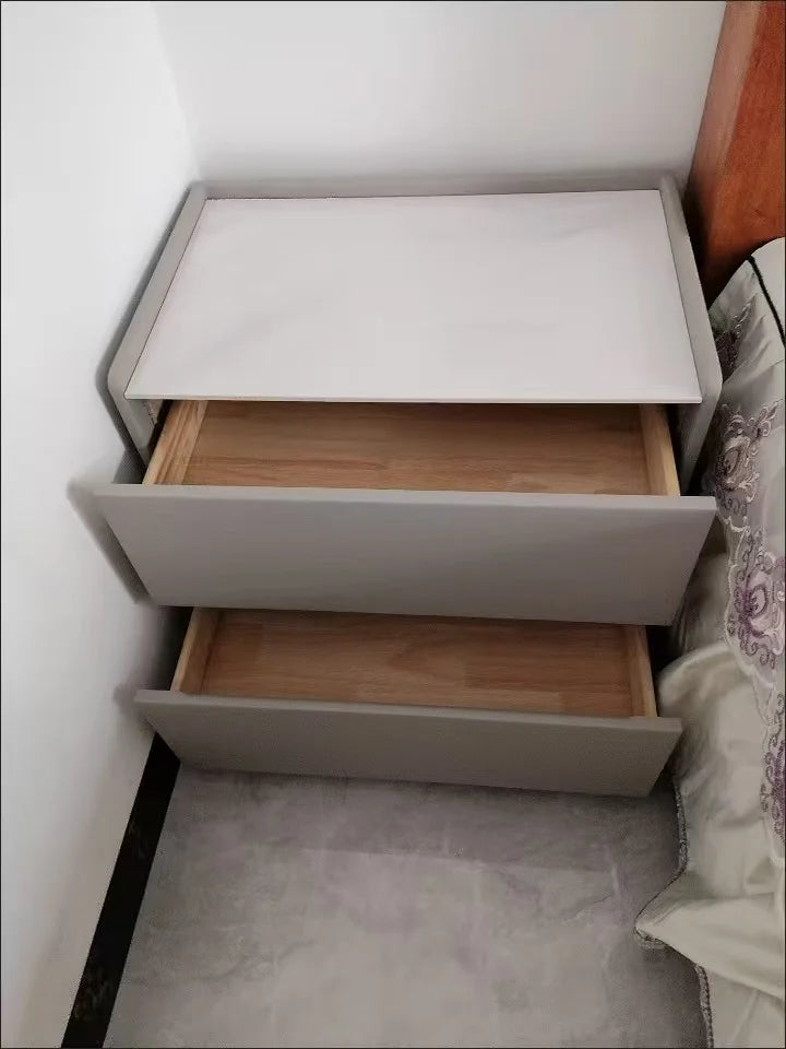 XI UWO Solid Wood Nightstand With Two Drawers For Bedroom Storage