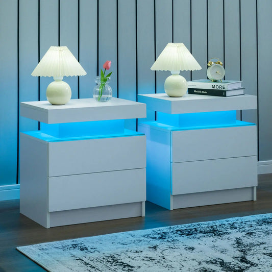 Cubehom Led Nightstand With Two Wooden Drawers And Minimalist Design