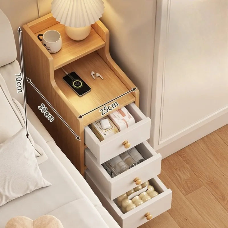 Liushaduola Modern Wooden Nightstand Slim Space Saving Bedside Table