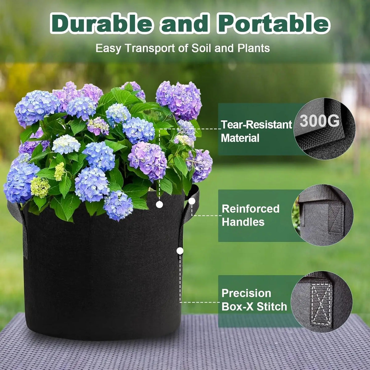 Heavy Duty 5 Gallon Growing Bags With Handles 5 Pack