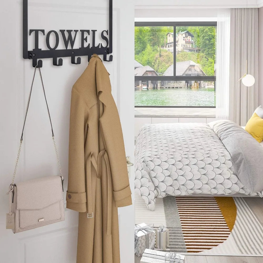 NBVCX Over Door Towel Hooks 5 Hook Metal Rack Holder
