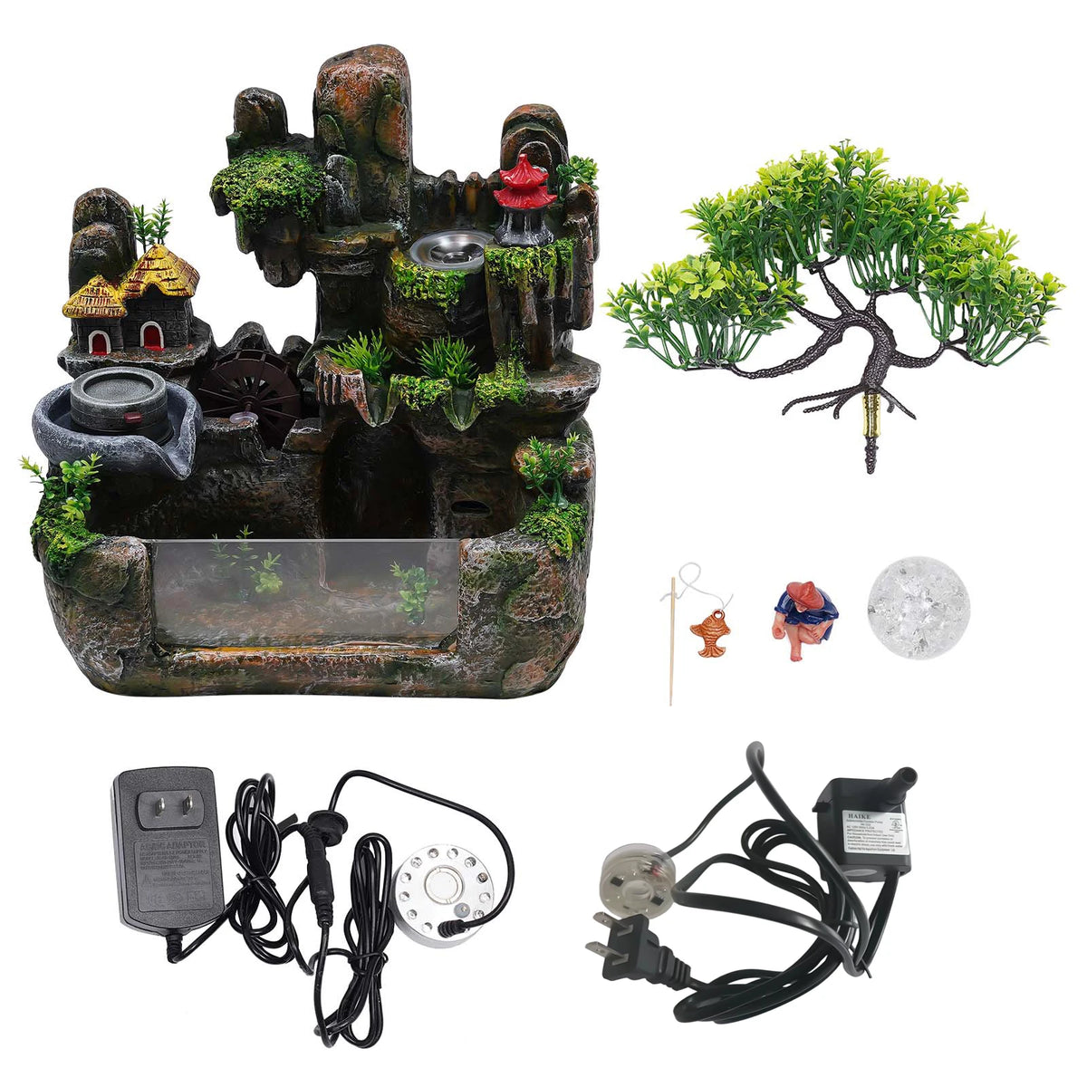 Lucky Feng Shui Money Tree Water Fountain With Resin Rockery