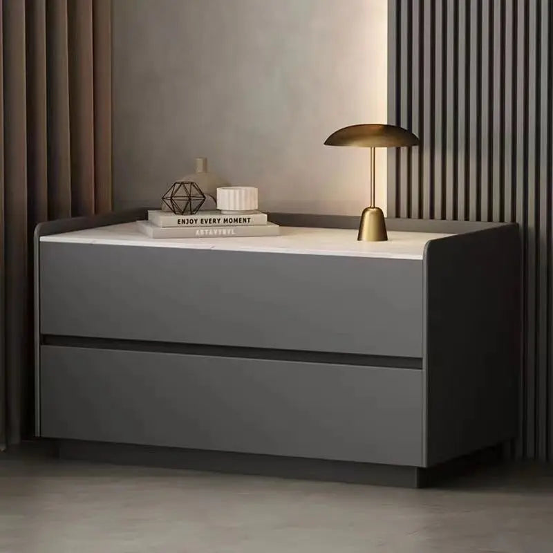 XI UWO Solid Wood Nightstand With Two Drawers For Bedroom Storage
