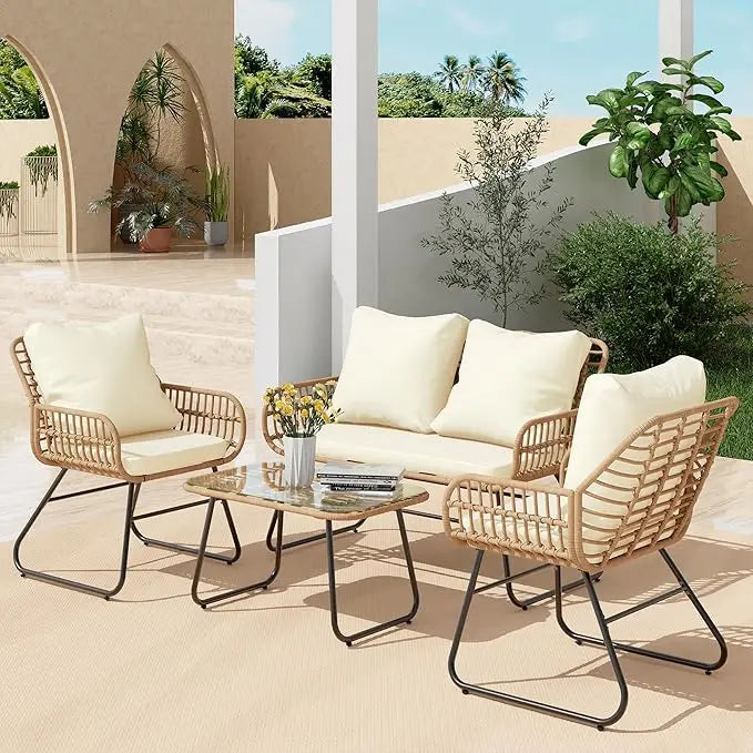 Xiuwo 4 Piece Outdoor Patio Furniture Set With Cushions