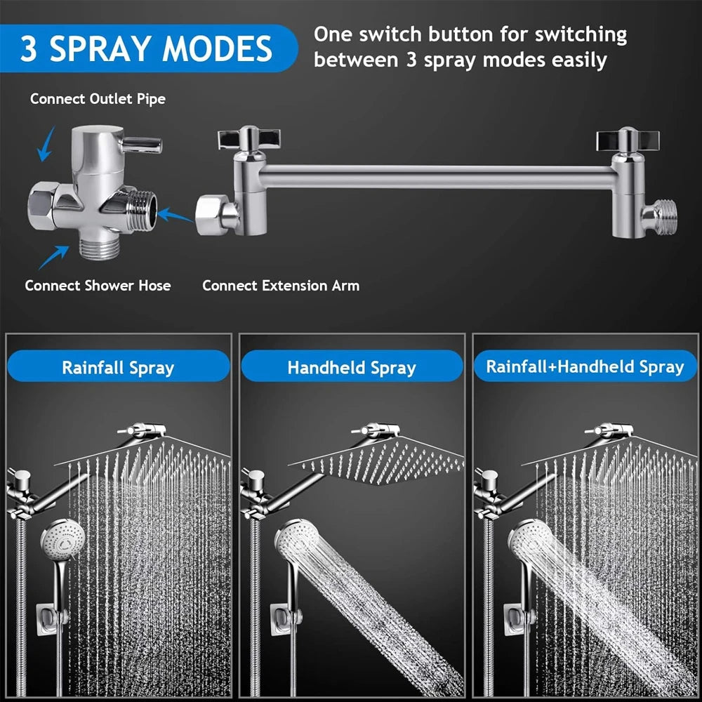 Quyanre Shower Head Combo High Pressure Rain With Extension Arm And Handheld