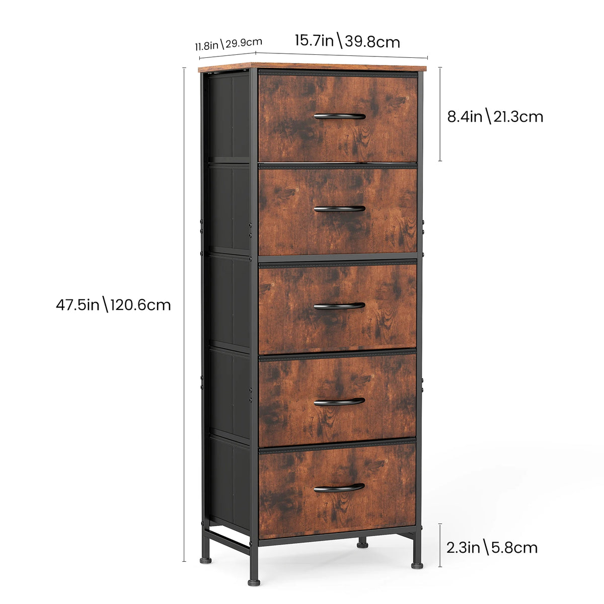 JHK Five Drawers Fabric Dresser With Steel Frame Cabinet