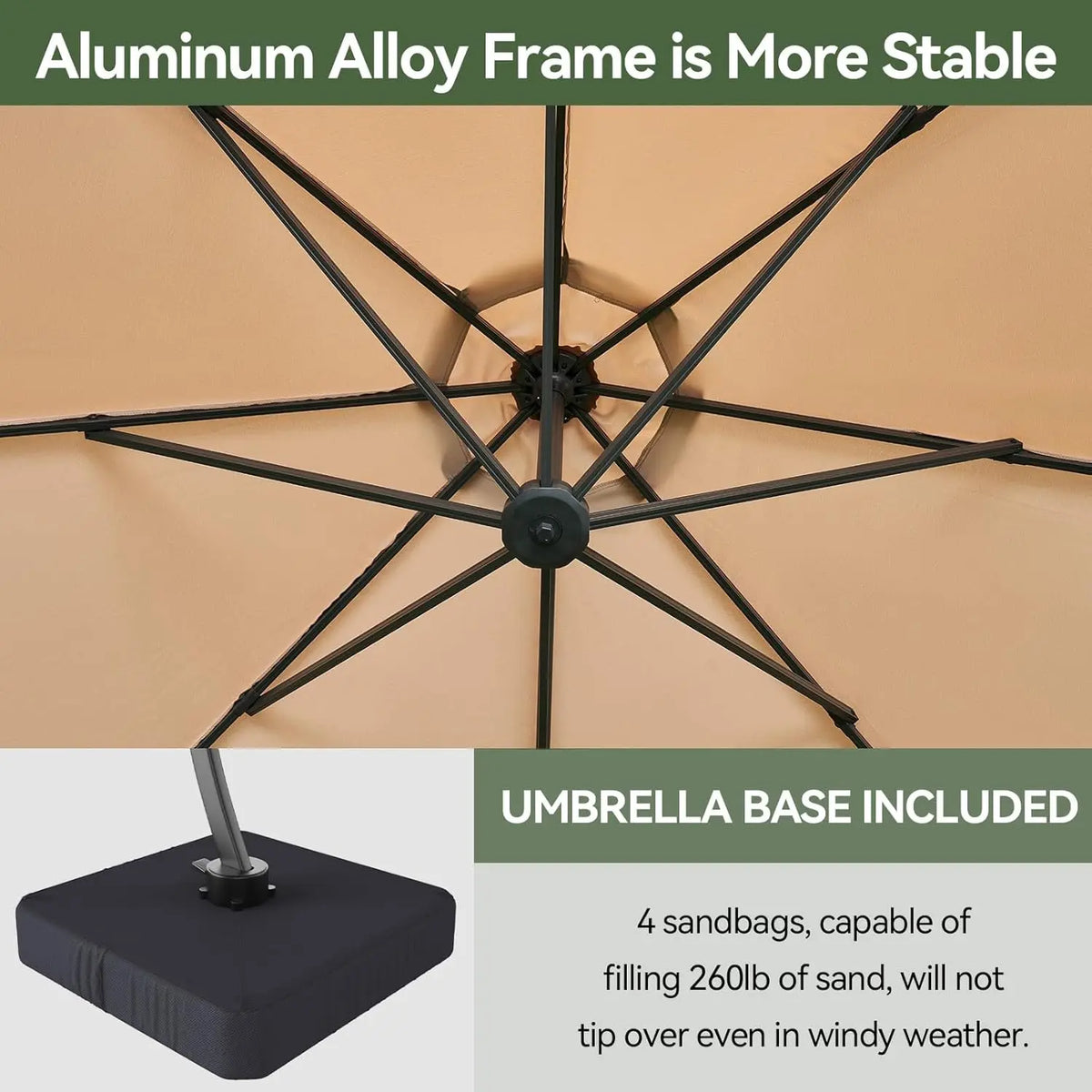 Aluminum Cantilever Offset Patio Umbrella With Rotation And Windproof Frame