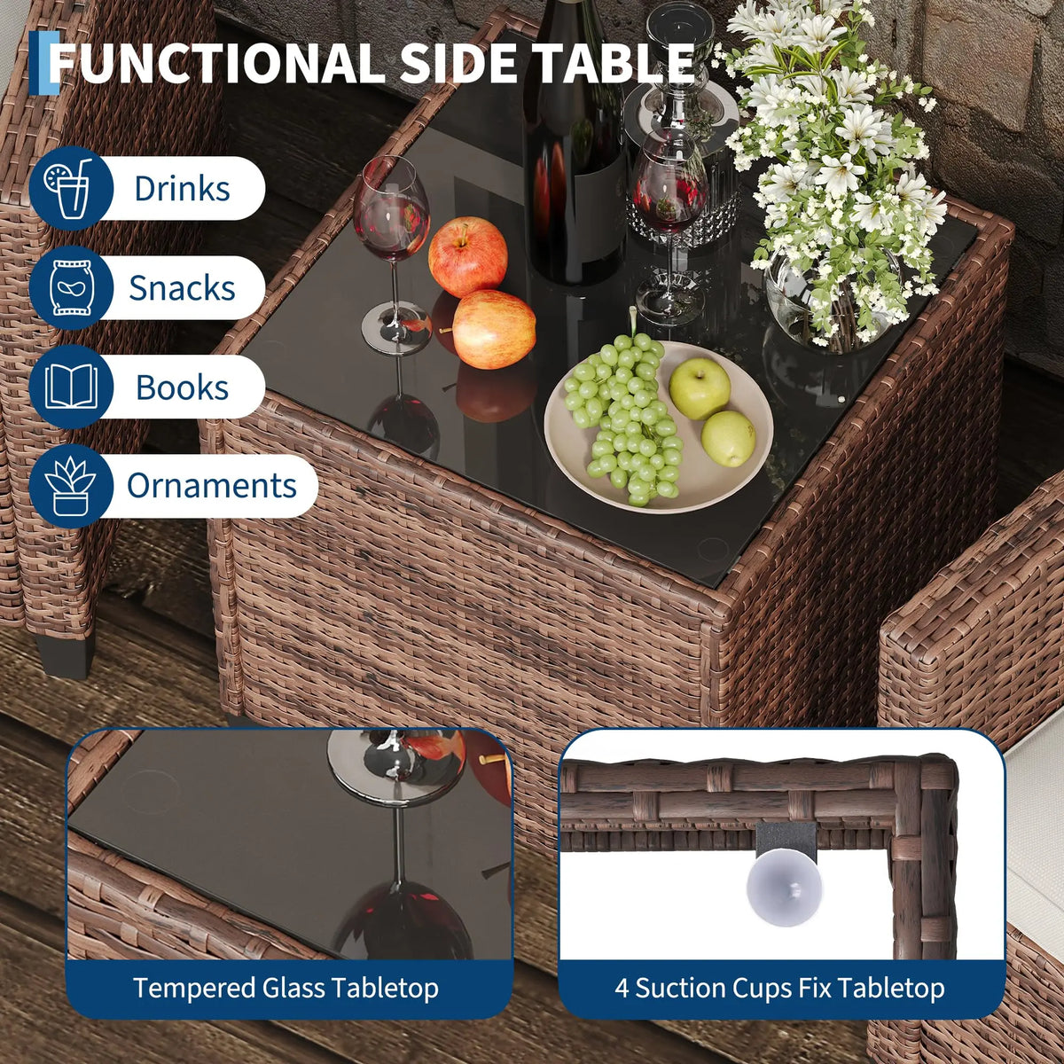 HiMISS Outdoor Wicker Patio Bistro Set With Coffee Table