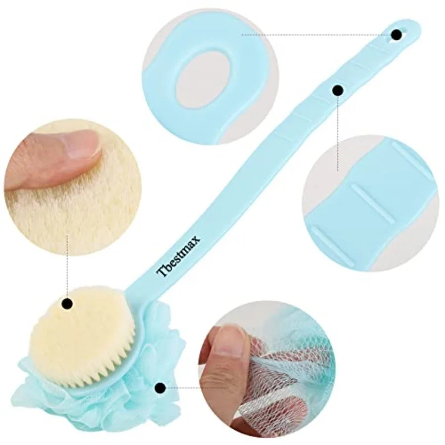 Loofah Back Scrubber With Long Handle And Soft Mesh Sponge