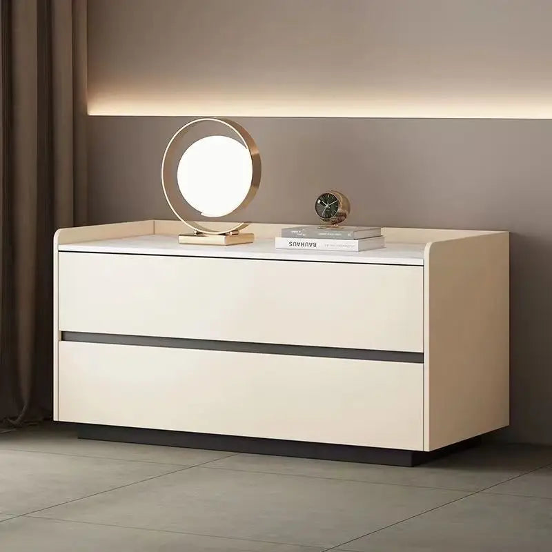 XI UWO Solid Wood Nightstand With Two Drawers For Bedroom Storage
