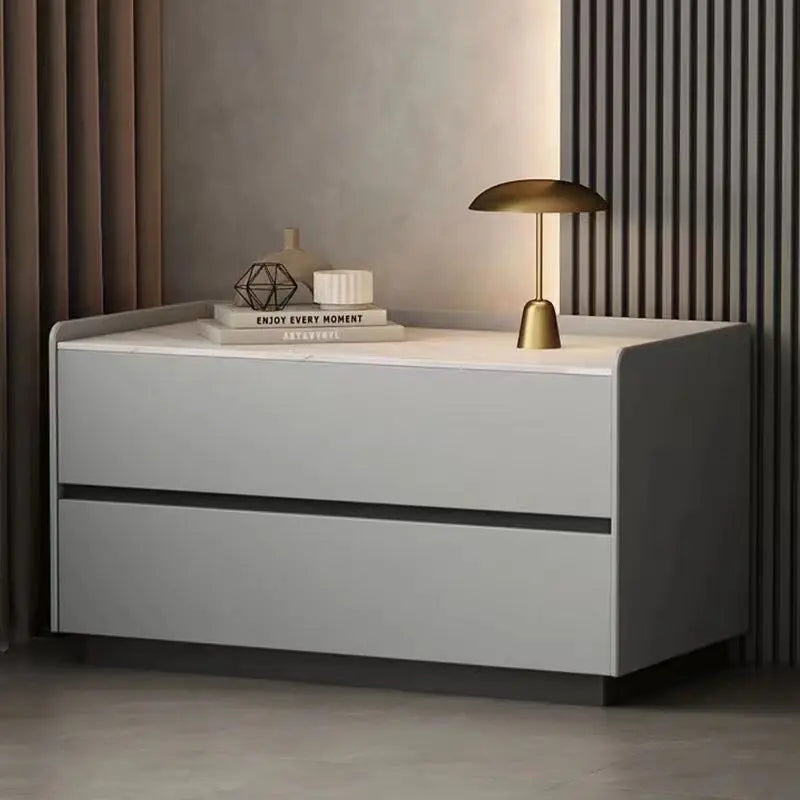XI UWO Solid Wood Nightstand With Two Drawers For Bedroom Storage