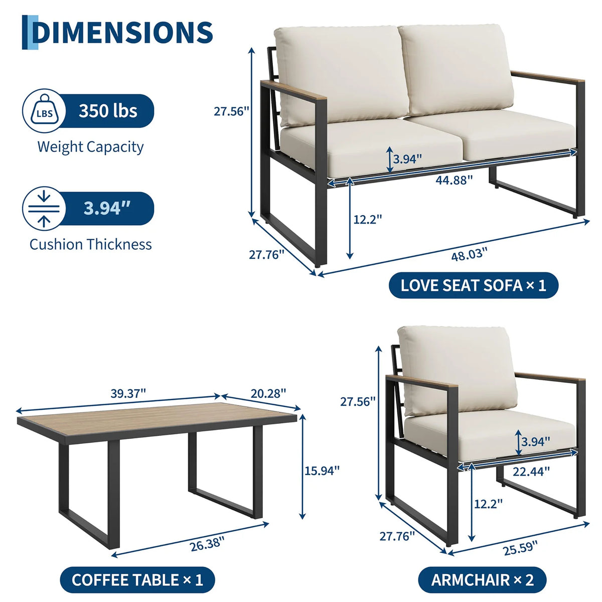 HobbyLane 4 Piece Outdoor Conversation Sofa Set With Coffee Table