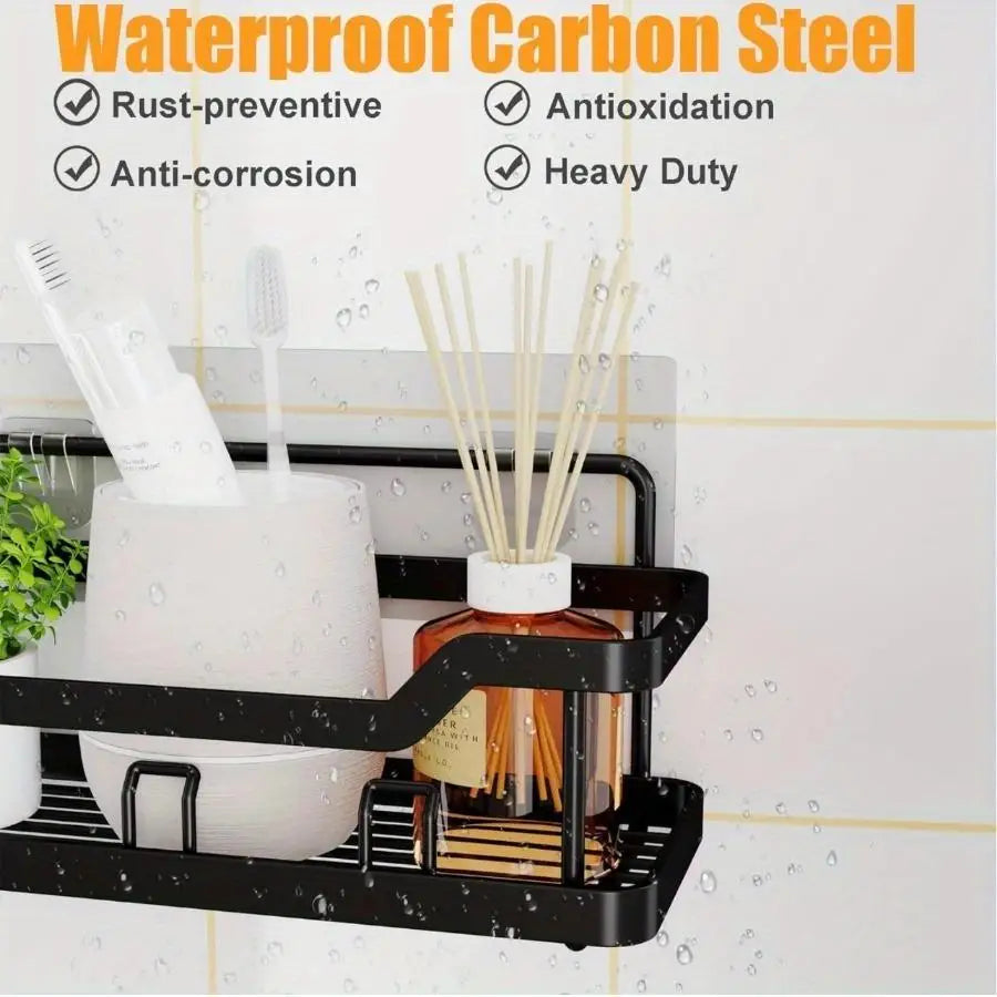 Adhesive Shower Caddy Set 5 Pack No Drilling Rustproof Stainless Steel