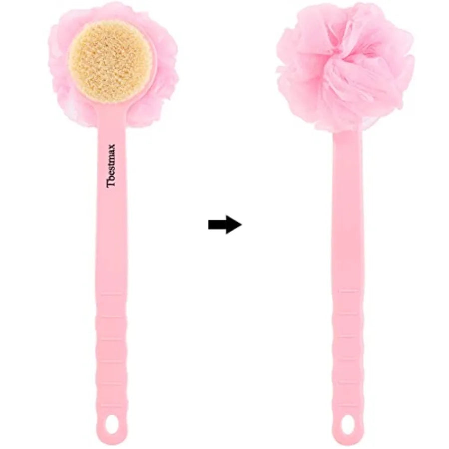 Loofah Back Scrubber With Long Handle And Soft Mesh Sponge